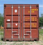 Used Steel Storage Container, End View Doors Closed