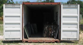 Used Steel Storage Container, End View Doors Open